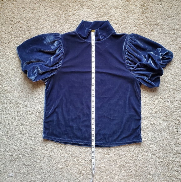 Free People Claudia Velvet puff sleeve Outerspace Top - Picture 3 of 10